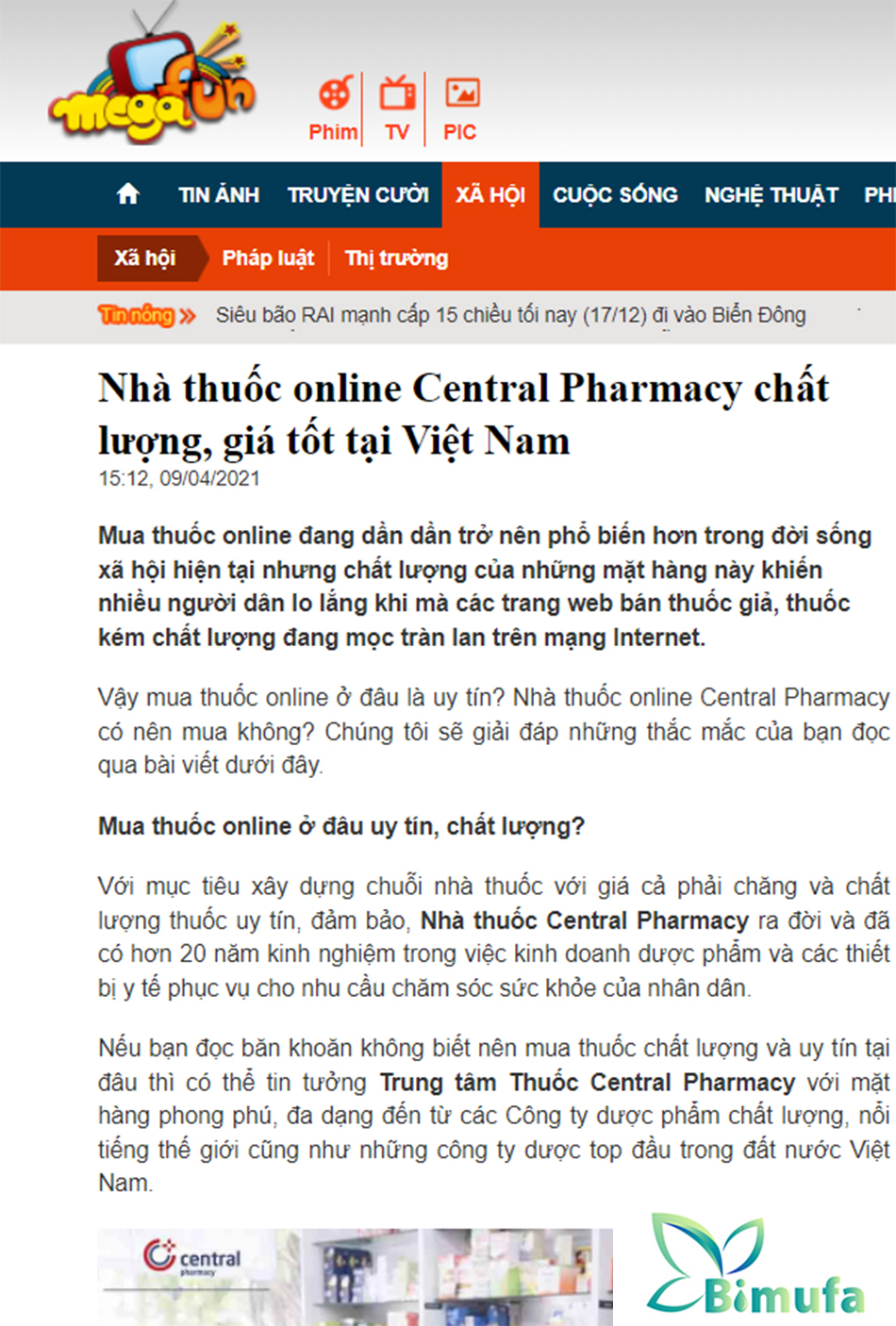 Báo Megafun: Nhà thuốc online Central Pharmacy chất lượng, giá tốt tại Việt Nam