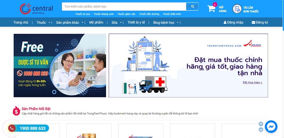 Giao diện trang chủ website của nhà thuốc