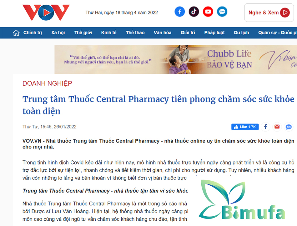 Báo VOV: Trung tâm Thuốc Central Pharmacy tiên phong chăm sóc sức khỏe toàn diện