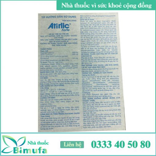Hướng dẫn sử dụng thuốc Atirlic Forte