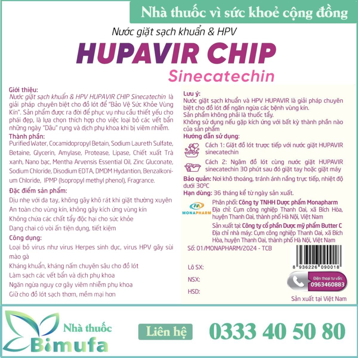 Nước Giặt Sạch Khuẩn & HPV Hupavir Chip (2)