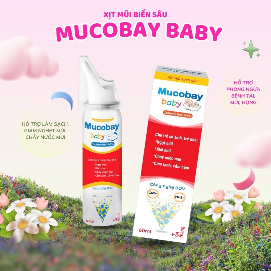 Xịt mũi biển sâu Mucobay Baby hỗ trợ giảm ngạt mũi, khô mũi